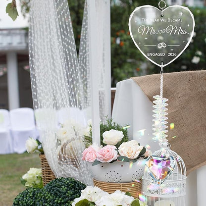Engagement Gifts for Couples 2026, Wedding Gifts,Mr & Mrs，Crystal Suncatcher for Newly Engaged, Hanging Crystal Gift Ornament, Congratulations Decorations for Friends Just Engaged