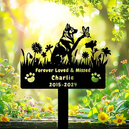 Custom German Shepherd Dog Memorial Grave Marker,Personalized Metal Flora Dog Memorial Stake,Dog Memorial Plaque Burial Stake Engraved Sign,Sympathy Grave Stake for Lost Dog,Dog Headstone
