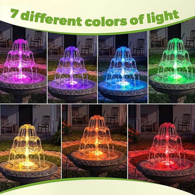 AISITIN 6.5W Solar Bird Bath Fountains with Lights, 3 Tiered Bird Bath with Solar Water Pump, Upgraded Detachable DIY Solar Powered Fountain for Garden, Patio, Yard and Pond