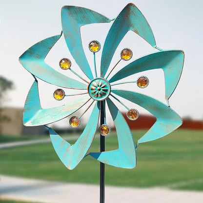 360° Outdoor Wind Spinner, Wind Sculpture Spinner with Metal Stake, Yard Art Decor for Patio, Lawn & Garden (Green Copper)