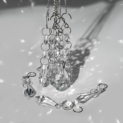 24pcs Crystal Sun Catcher, 38mm+15mm Hanging Clear Teardrops Crystals Chandelier Parts Prisms Pendants with Hook for Windows Lamps and Lanterns Party Decorations Home Decor (Clear Eardrop & Icicle)