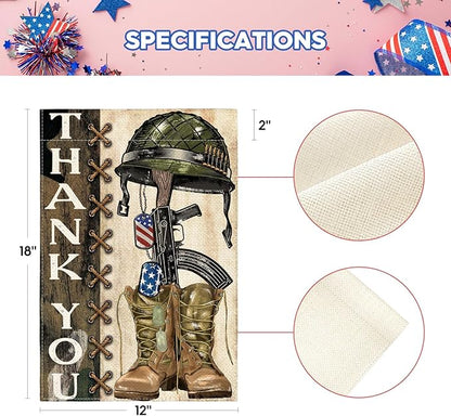 AVOIN colorlife Memorial Day Thank You Heroes Garden Flag 12x18 Inch Double Sided, Military Soldiers Boots Patriotic Veteran Yard Outdoor Decoration