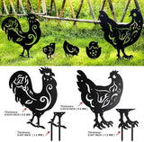 Chicken Metal Yard Art Animals Stakes,5PCS Outdoor Large Black Chickens Family Silhouette Country Garden Sculpture Set,Rooster Mother Hen and Chicks