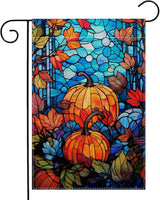 Garden Flags, Garden Flag, Stained Glass Style Pumpkin Maple Leaf Double-Sided Flags for Farmhouse Yard Outdoor Decoration-12 x 18inch (Pumpkin)