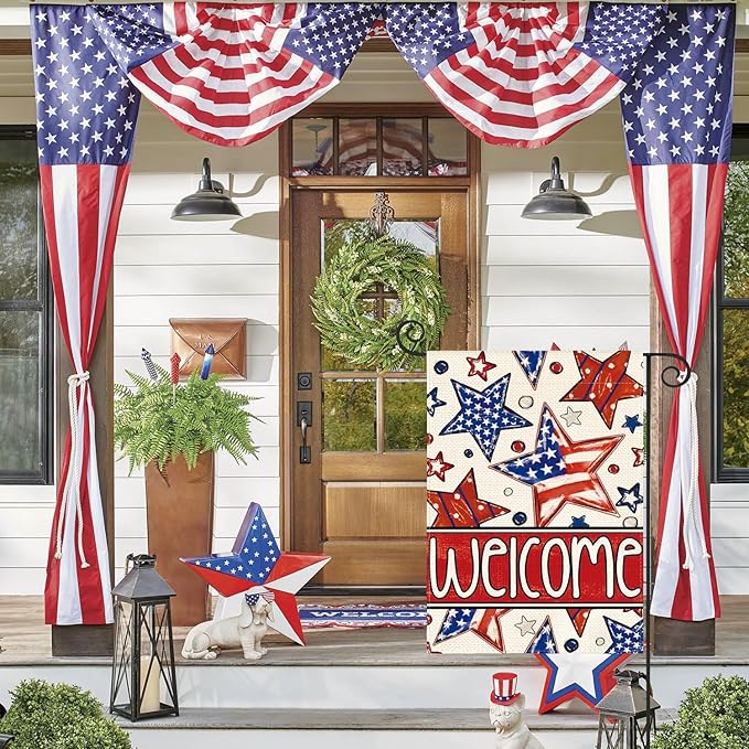 AVOIN colorlife Patriotic 4th of July Garden Flag 12x18 Inch Double Sided Outside, Welcome American Stars and Stripes Yard Outdoor Decoration
