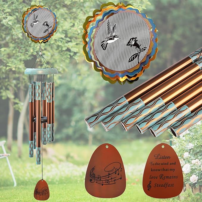 Aoedelyart Wind Chimes for Outside with 3D Animations Hummingbird Wind Spinner,37" Memorial WindChimes Outdoor Hanging Decor,Hummingbird Gift for Women Mom Grandma Wife,Garden Ornaments