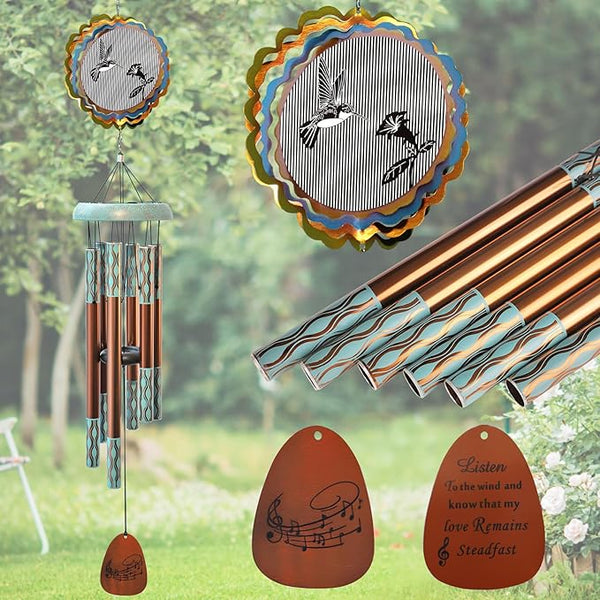 Aoedelyart Wind Chimes for Outside with 3D Animations Hummingbird Wind Spinner,37" Memorial WindChimes Outdoor Hanging Decor,Hummingbird Gift for Women Mom Grandma Wife,Garden Ornaments