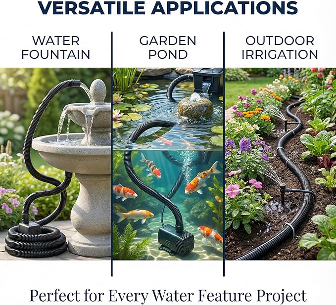 Corrugated Pond Tubing - Flexible, Kinkproof, Reinforced PVC Hose for Water Gardens, Pumps, Waterfalls & Aquaculture (10 Feet Black, 3/4 Inch)