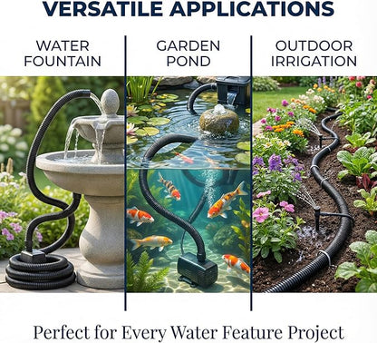 Corrugated Pond Tubing - Flexible, Kinkproof, Reinforced PVC Hose for Water Gardens, Pumps, Waterfalls & Aquaculture (10 Feet Black, 3/4 Inch)