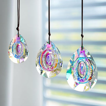 Window Hanging Crystal Prisms Sun Catcher AB Coating Rainbow Maker Glass Prisms Hanging Suncatcher Pendant for Home Garden Decor,76mm/63mm/50mm Chandelier Prism Parts, Pack of 3