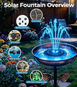 Solar Bird Bath Fountain with LED Lights – 6.3" Floating Solar Fountain Pump with Battery Backup | 9V/2W Powerful Water Spray, 5 Nozzles, for Bird Bath, Pond, Garden & Outdoor Decor
