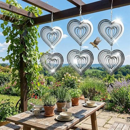 12PCS Stainless Steel Bird Deterrent Wind Spinners for Outside – Reflective Outdoor Bird Repellent Hanging Ornaments, Humane Pigeon Scarer for Yard Garden, Balcony, Patio, Roof & Window (12, Heart)