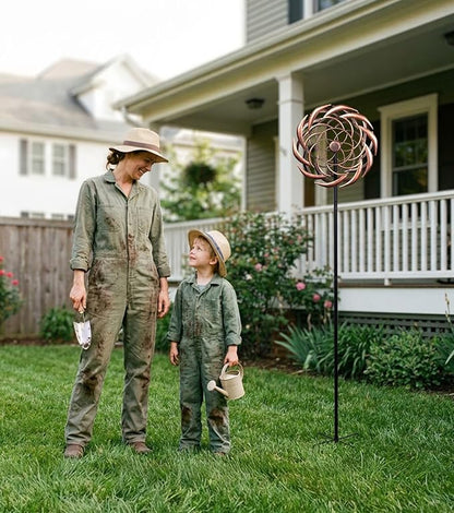 360° Copper Garden Wind Spinners Outdoor for Yard & Garden – W13xH63 Copper Metal Kinetic Sculpture Inspired by Bronze Sundial – Elegant Outdoor Decor