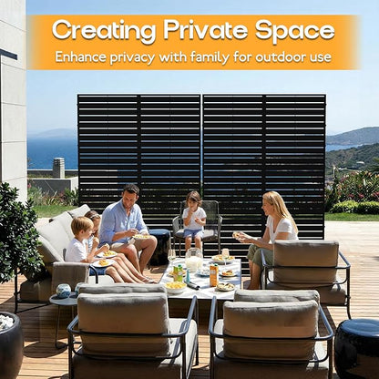 MTART Metal Privacy Screen 72" H x 47.2" Decorative Outdoor Privacy Screen Privacy Panel with Stand for Balcony Deck Patio Lawn Garden, Privacy Fence (Black-Louvered)
