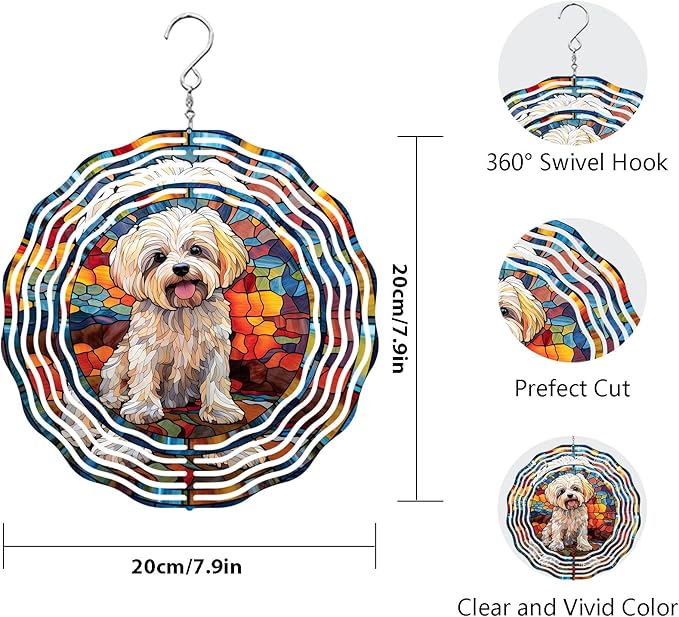 Maltese Dog Wind Spinner Pet Dog Memorial Gifts, Vibrant 3D Kinetic Aluminum Metal Yard Art, Loss of Dogs Sympathy Gifts, Hanging Outdoor Garden Decor, 8" Wind Sculptures for Patio, Porch (Maltese5)