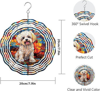 Maltese Dog Wind Spinner Pet Dog Memorial Gifts, Vibrant 3D Kinetic Aluminum Metal Yard Art, Loss of Dogs Sympathy Gifts, Hanging Outdoor Garden Decor, 8" Wind Sculptures for Patio, Porch (Maltese5)