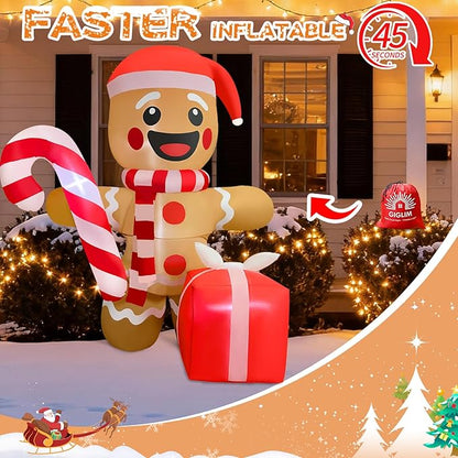 5.5FT Christmas Inflatable Gingerbread 5.5FT Gingerbread Man Inflatable Christmas Outdoor Decoration Xmas Gingerbread Blow Up Decor with Built-in 4 LED for Yard Garden Lawn(with Storage Bag)