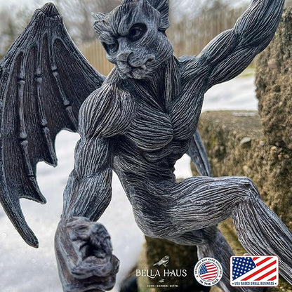 Dragon Winged Gargoyle Fence Hanger – Outdoor Wall Decor- Detailed Fence Topper Hanging Statue- Gothic Climbing Grotesque Dragon for Fence, Garden Patio, Porch (10" Gargoyle)