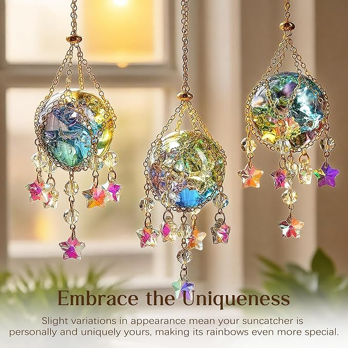 H&D HYALINE & DORA 3 Pcs Crystal Suncatchers with 40mm Ice Cracked Ball Window Hanging Decor for Healing Yoga Meditation