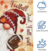 Heyfibro Football and Fall Y'all Gnome Garden Flag 28x40 Double Sided Burlap, Maple Leave Rugby Sports Events Yard Flags for Thanksgiving Rustic Seasonal Autumn Outdoor Decoration (ONLY FLAG)