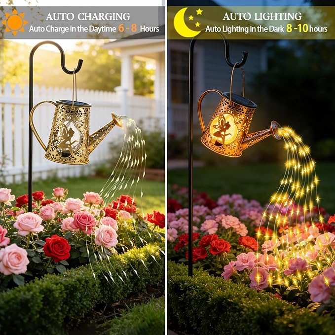 2 Pack Solar Watering Can Lights, Unique Fairy Gifts for Women Mom Grandma Birthday, Waterproof Outdoor Garden Decor Large Hanging Solar Lantern Fairy Lights for Patio Porch Yard Flowerbed Pathway