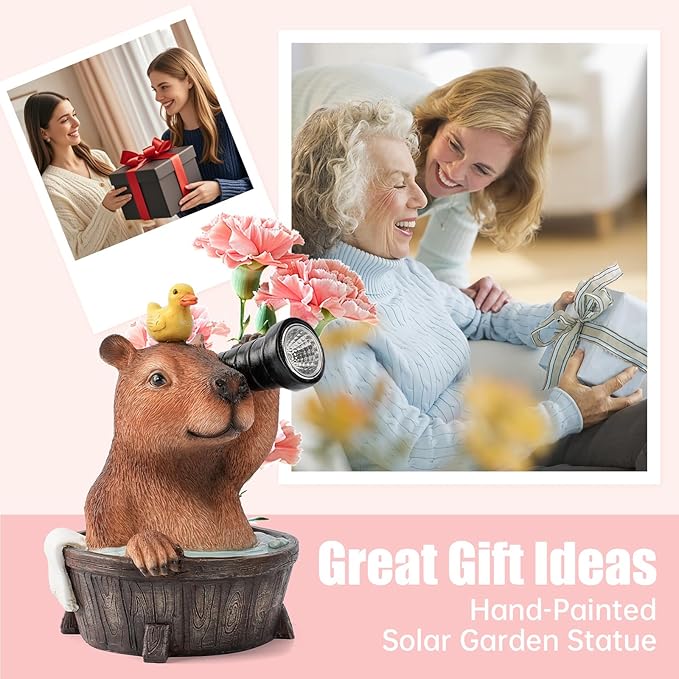 Joint Honglin Capybara Solar Garden Statue – Funny Outdoor Resin Animal Decor with Flashlight & Duck – Waterproof Yard Lawn Ornament with LED Light – Solar Powered Figurine for Patio, Porch, Landscape