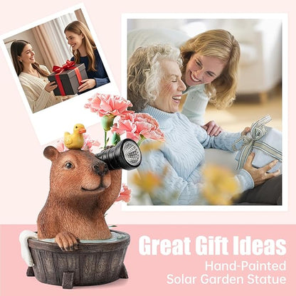Joint Honglin Capybara Solar Garden Statue – Funny Outdoor Resin Animal Decor with Flashlight & Duck – Waterproof Yard Lawn Ornament with LED Light – Solar Powered Figurine for Patio, Porch, Landscape
