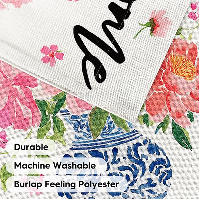 AVOIN colorlife Pink Peony Spring Floral Garden Flag 12x18 Inch Double Sided Outside, Blue and White Chinoiserie Seasonal Welcome Yard Outdoor Flag
