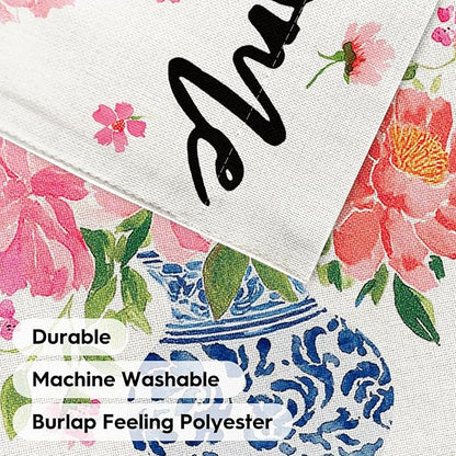 AVOIN colorlife Pink Peony Spring Floral Garden Flag 12x18 Inch Double Sided Outside, Blue and White Chinoiserie Seasonal Welcome Yard Outdoor Flag