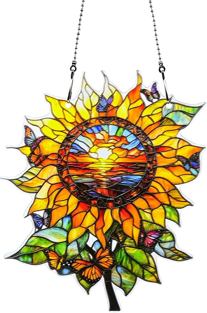 Sunflower Butterfly Ornaments Colorful Window Hanging Decorations Home Wall Decor for Indoor Outdoor