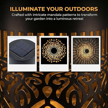 Decorative Solar Mandala Lights, Metal Outdoor Step Wall Lights, Waterproof Solar Powered Mandala Fence Lights for Garden Patio Yard Decor,Eco-Friendly & Easy Install (2)