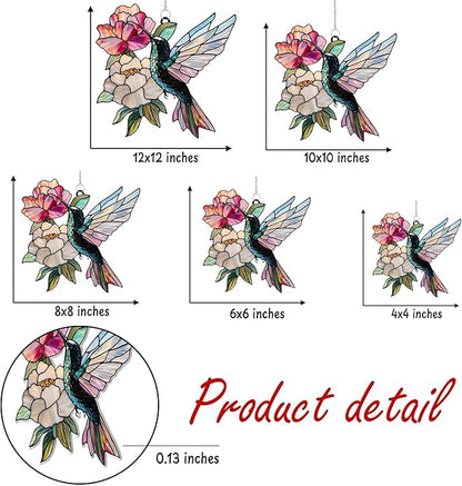 Hummingbird and Peony Acrylic Suncatcher, Hummingbird Window Hanging Ornaments, Stained Glass Effect Garden Decor, Gift for Mother's Day, Mom, Grandma, Wife, Women