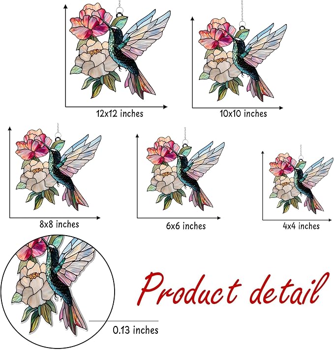 Hummingbird and Peony Acrylic Suncatcher, Hummingbird Window Hanging Ornaments, Stained Glass Effect Garden Decor, Gift for Mother's Day, Mom, Grandma, Wife, Women
