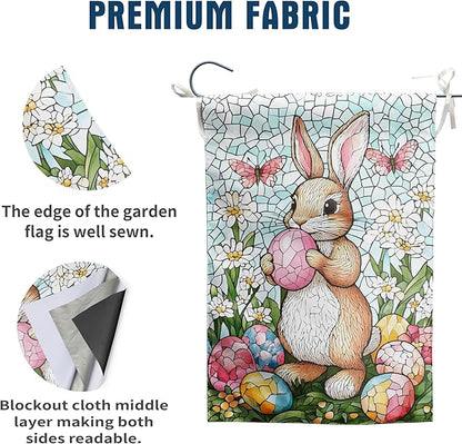 Easter Bunny Garden Flag for outside 28x40 Double Sided Stained Glass Rabbit Flag Easter Egg House Flag Lily Spring Outdoor Flag Large