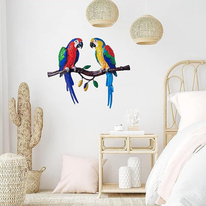 Limygus Tropical Metal Parrot Wall Art, Colorful Double Bird Garden Decor, Outdoor Hanging Decorations for Patio, Fence, Yard, Living Room, Balcony