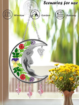 KY&BOSAM Moon Suncatcher Mom Gifts Stained Glass for Windows Hangings Wind Chime Decor with Pressed Real Flower and Metal I Love You to The Moon and Back Heart Charm for Home Christmas Trees Patio
