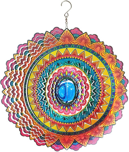 FONMY Wind Spinner 3D Stainless Steel Christmas Decoration Room Decor Indoor/Outdoor Garden Decoration Hanging Ornaments Kinetic Yard Art Decorations 12 inches Multi Red Mandala Wind Spinners