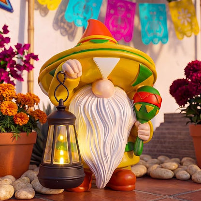 Capoda 8" Cinco de Mayo Decorations Gnomes Figurine with Solar Lights Mexican Gnomes Figures for Fiesta Table Centerpiece Taco Tuesday Outdoor Garden Resin Carnival Cinco de Mayo Statue Decor(Mexican)