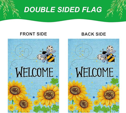 IVN Bee and Sunflower Garden Flag 12x18 Inch – Welcome Burlap Outdoor Flag, Double Sided Spring Summer Yard Flag for Porch Lawn Patio Decor