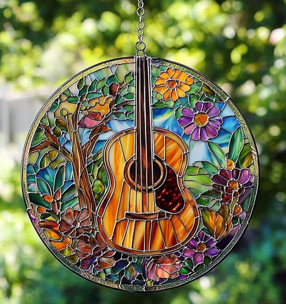 Hippie Guitar Horse Suncatcher Light Catcher Window Decor Lover Ornament and Home Gift for Lovers Suncatchers Indoor Window Suncatchers Windows Hanging