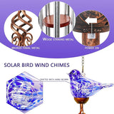 Wind Chimes, Solar Glass Bird Shape, LED, Outdoor Lawn and Patio Glass and Metal Decoration, 7 x 4 x 44 Inches (Dark Blue)
