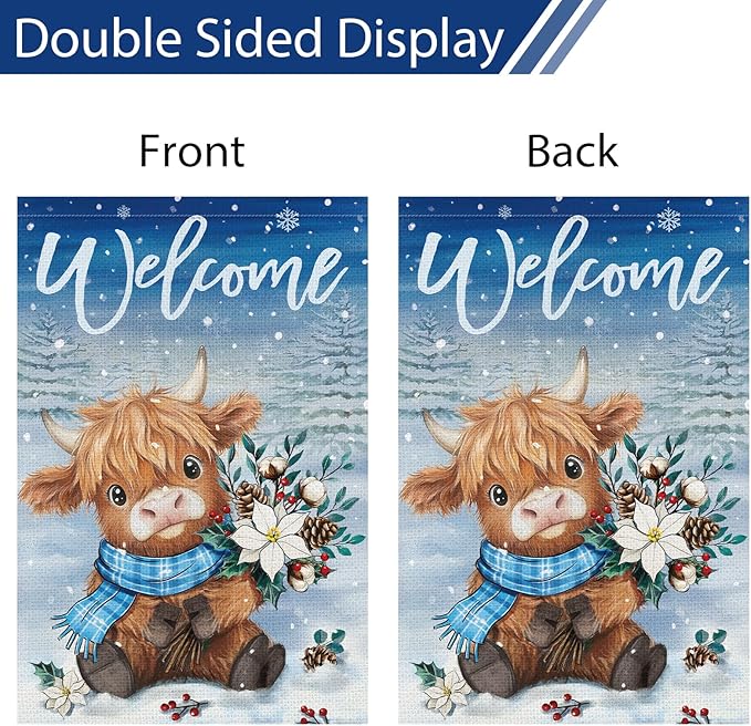 Heyfibro Welcome Summer Highland Cow Garden Flag 28x40 Double Sided Burlap Spring Flower Sunflower Bee Small Yard Banner for Rustic Seasonal Outside Outdoor House Decoration (ONLY FLAG)