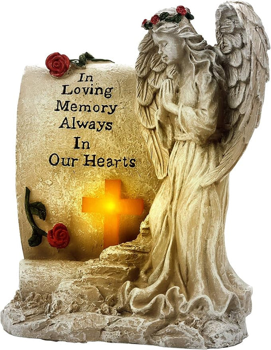 Malister Memorial Gifts - Garden Angel Statue Sympathy Gift with Solar Led Light, Bereavement Gifts, Memory of Loved One, Cemetery Grave Decorations, Remembrance Condolence Gift, Angel Figurines