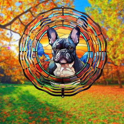 French Bulldog Wind Spinner Pet Dog Memorial Gifts, Vibrant 3D Kinetic Metal Hanging Outdoor Garden Decor, Frenchie Gifts for Dog Lovers, 8" Wind Sculptures for Patio, Porch, Yard Art (Frenchie 4)