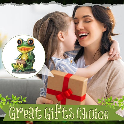Roowest Solar Garden Statue Frog with Bird Bath, Mother & Child Frog Outdoor Decor with LED Light, Waterproof Resin Yard Ornament, Cute Frogs Gift for Mom Grandma Women, Patio Lawn Balcony Decoration