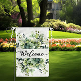Spring Summer Welcome Garden Flags 12x18 Inch Double Sided Green Eucalyptus Leaves Floral Garden flag Seasonal Yard Flags for Outside Decorations Banner for Outdoor Farmhouse Yard