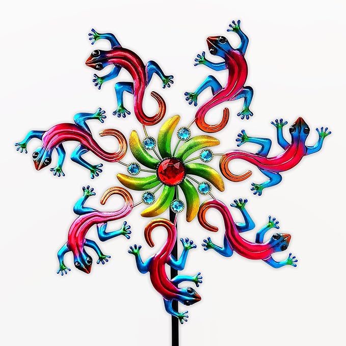 58" Lizard Wind Spinner with Metal Garden Stake, Larger Wind Sculptures for Yard and Garden Lawn Patio Decor(Purple-red)