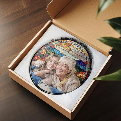 NAZENTI Personalized Stained Glass Window Hanging Gifts for Grandma, Custom Photo Family Window Hanging Ornament, Grandma and Grandkids Portrait Faux Stained Glass, Gifts for Mothers Day, Birthday