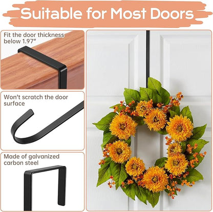 Wreath Door Hanger, Over Door Hook, 15" Long Plant Hangers Outdoor, Metal Garden Fence Plant Hooks for Hanging Planters, Flower Baskets or Pots, Bird Feeders, Festival Decorations (SSF4)
