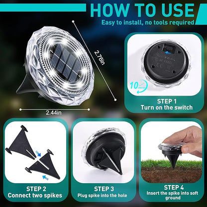 Solar Ground Lights,Solar Disc Light Outdoor Waterproof,Landscape Lighting Garden Lights for Pathway, Yard, Deck, Lawn, Patio, Swimming Pool, Walkway(Cool, 8Pack)